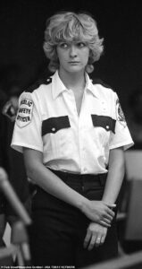 Blonde, attractive, a former Playboy bunny and the height of a runway model at 5'10 - Lawrencia 'Bambi' Bembenek commanded every room she walked into with her good looks. Pictured while working as a security guard in 2981