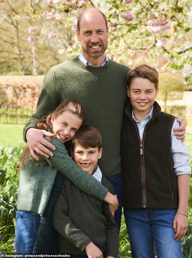 The Princess of Wales broke tradition with her family's latest Father's Day post (pictured Prince William with his children, from L to R, Princess Charlotte, Prince Louis, and Prince George, in the new post)