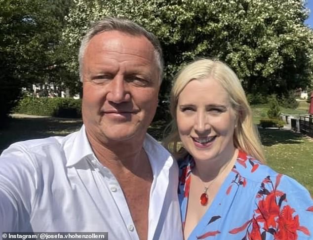 German aristocrat Prince Harald von Hohenzollern, 63, is said to have died 'unexpectedly' due to cardiac complications, his expecting wife, Princess Josefa von Hohenzollern, said (pictured together)