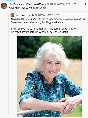 The sweet message wished the queen a happy birthday