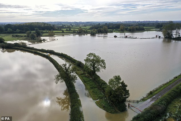 Flooded fields near Buckingham after the Padbury Brook burst its banks