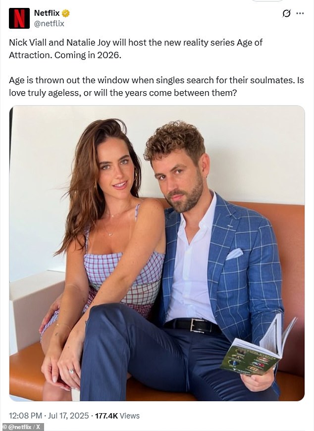 Netflix is launching a new age-gap dating series hosted by Nick Viall, 44, and his wife Natalie Joy, 26, who is 18 years his junior