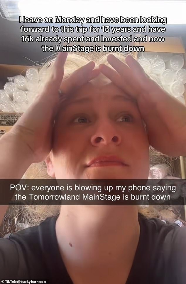 A woman who forked over $16,000 to attend the Tomorrowland festival was brutally roasted online after she broke down in tears over the news that a fire had burned down the main stage