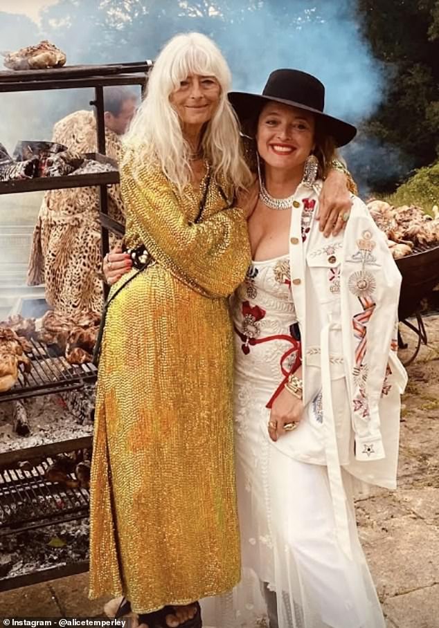 Fashion designer Alice Temperley (right) celebrated her 50th birthday. Her mother, Diana (right), wore a gold, sequinned gown while the designer wore white