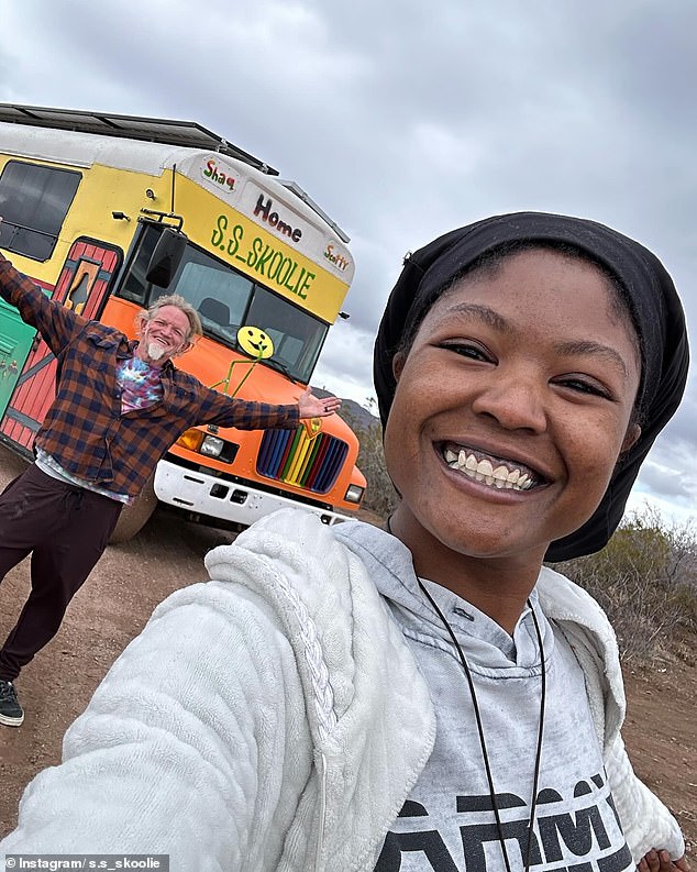 Shaquita Riley, 28, and Scott Heltz, 55, bought a 20-year-old school bus off of eBay and paid $40,000 to transform it into their dream home so they travel the world full-time