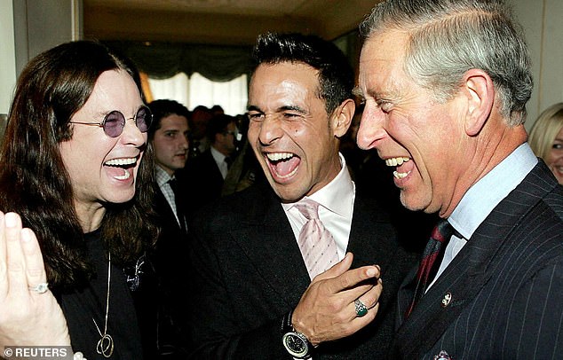 King Charles meets Ozzy Osbourne (pictured left) and X factor finalist Chico at a reception for the people lending their support to The Prince's Trust 30th Birthday concert, in Clarence House, London on May 18, 2006