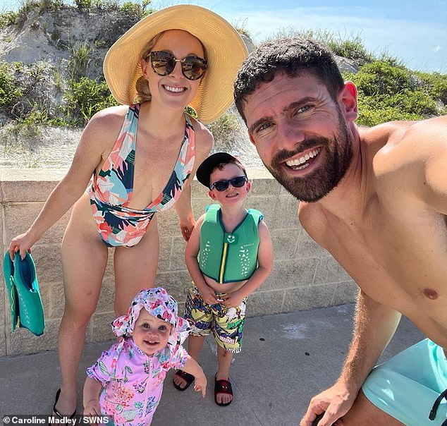 Caroline Madley, 38, originally from Bristol, took the leap to move to the Sunshine State with her husband, Jack, 37, and their children - aged three and six - two years ago. Pictured, Caroline with her family