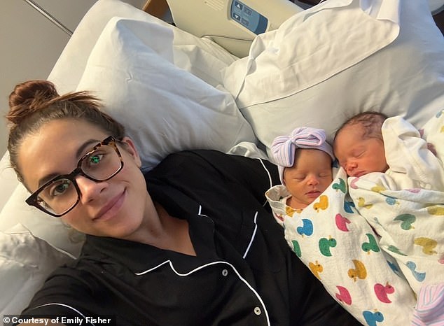 Emily Fisher, 36, welcomed twin girls last month and was left stunned when she totaled up her bills and realized giving birth would have cost her $120,527.51 had she not had insurance