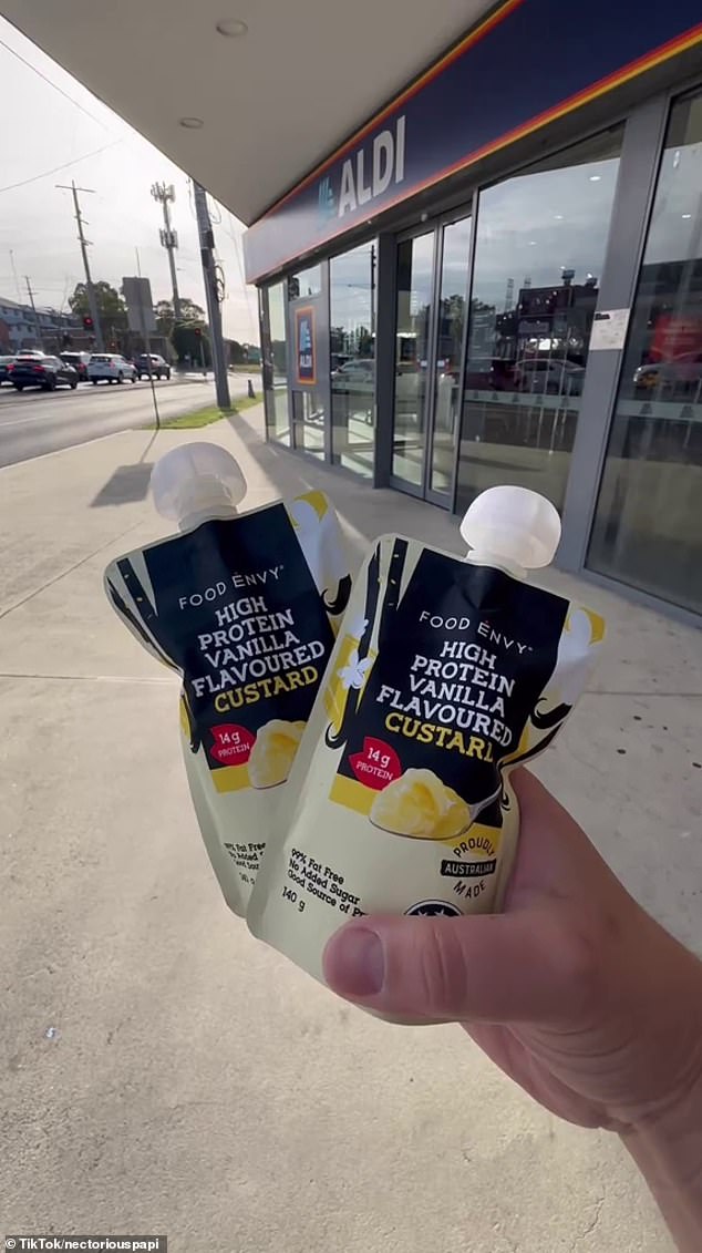 An Aldi shopper noticed their favourite pouch, priced at $1.99, no longer appeared to be in stores. The snack became hugely popular after it was featured in several TikTok videos, including one (pictured) by Melbourne foodie @nectoriouspapi