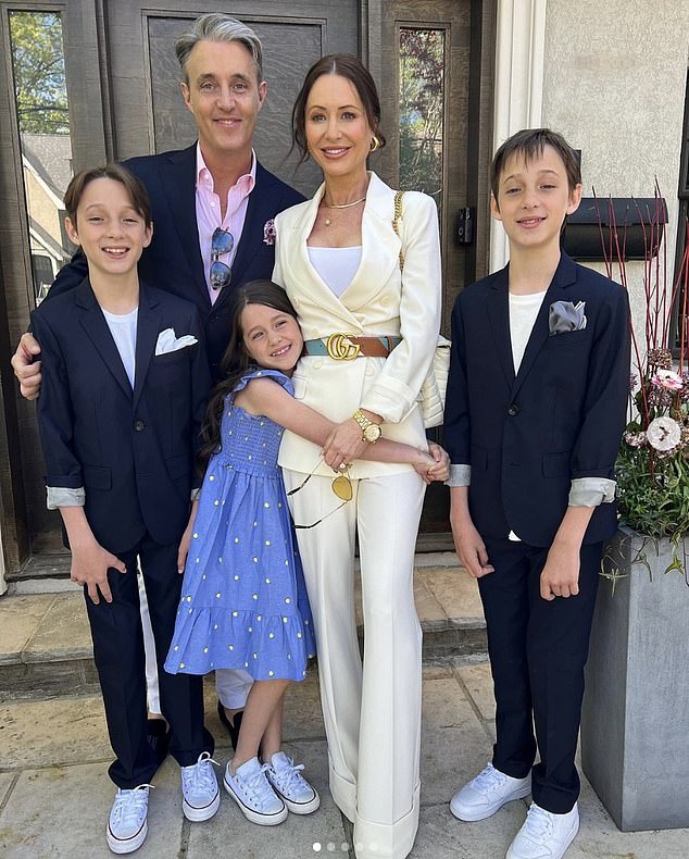 Jessica Mulroney has split from her husband after 16 years of marriage, according to sources in PageSix (pictured together, with their three children)