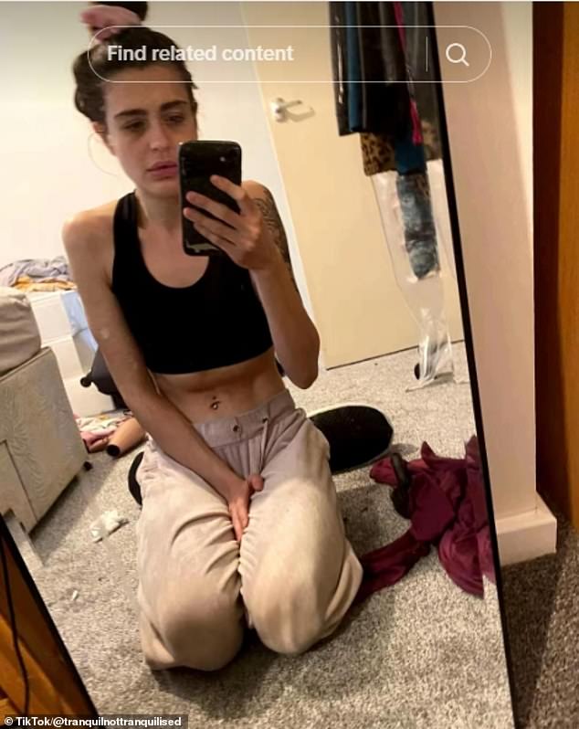 A devastating ketamine epidemic is exploding among young people. Pictured: Abby, who raises awareness for addiction recovery on TikTok, shares what she looked like while using the drug