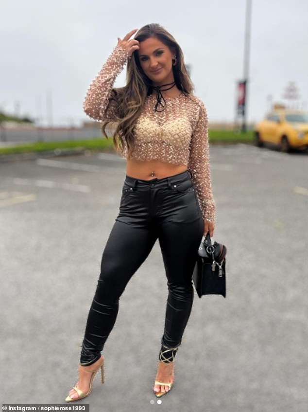 Sophie Radford has shared images of her wild night out on Saturday in which she downed booze, signed a fan's breasts and pretended to be a shot girl.