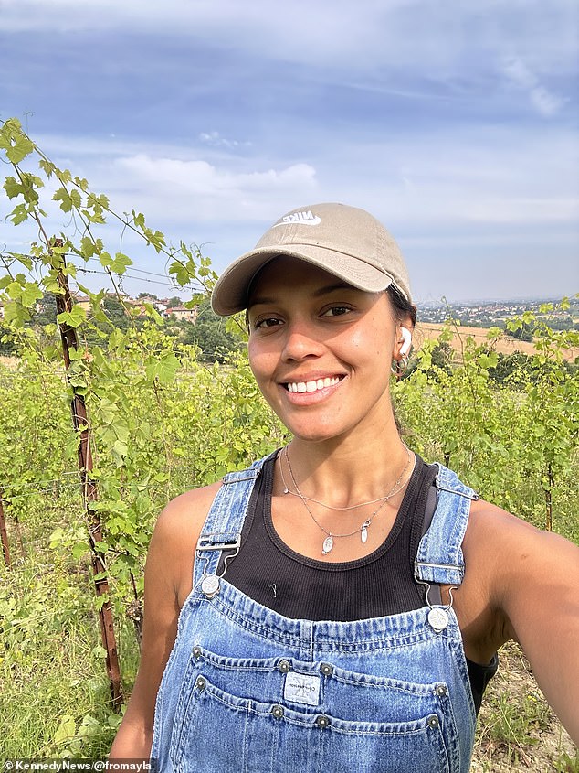 Ayla Lannen (pictured), 27, quit her £43,000 corporate job to pick grapes in rural Italy after a 'devastating' break-up - now urging others to adopt a simpler life