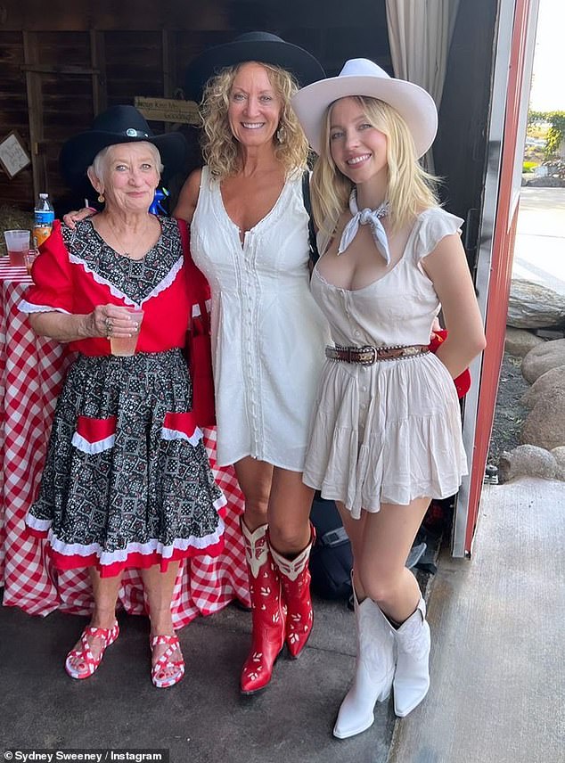 Sydney Sweeney has been confirmed as a Republican voter - but fans have long since spotted signs as to her political affiliations. Pictured with her mother and grandmother