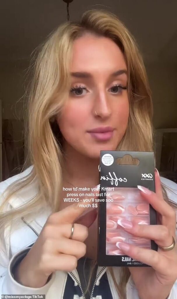 Beauty-obsessed Mya Bertolini (pictured) has revealed the $5 press-on nails from Kmart that instantly make her manicure look like she's just stepped out of the salon