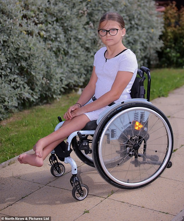 Rubie O'Brien (pictured), who has spina bifida - a condition that affects the spine and, in some cases, makes walking impossible, was left disheartened after she was forbidden from playing on a bouncy castle