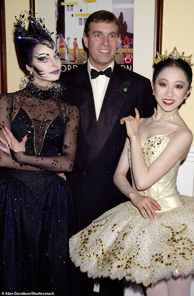Prince Andrew meets cast members after the English National Ballet performance of 'Sleeping Beauty' at the Royal Albert Hall in June 2000