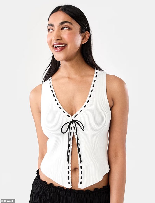Shoppers are raving about a new $18 vest from Kmart [pictured] that looks strikingly similar to a $149 designer piece from cult Australian label With Jean