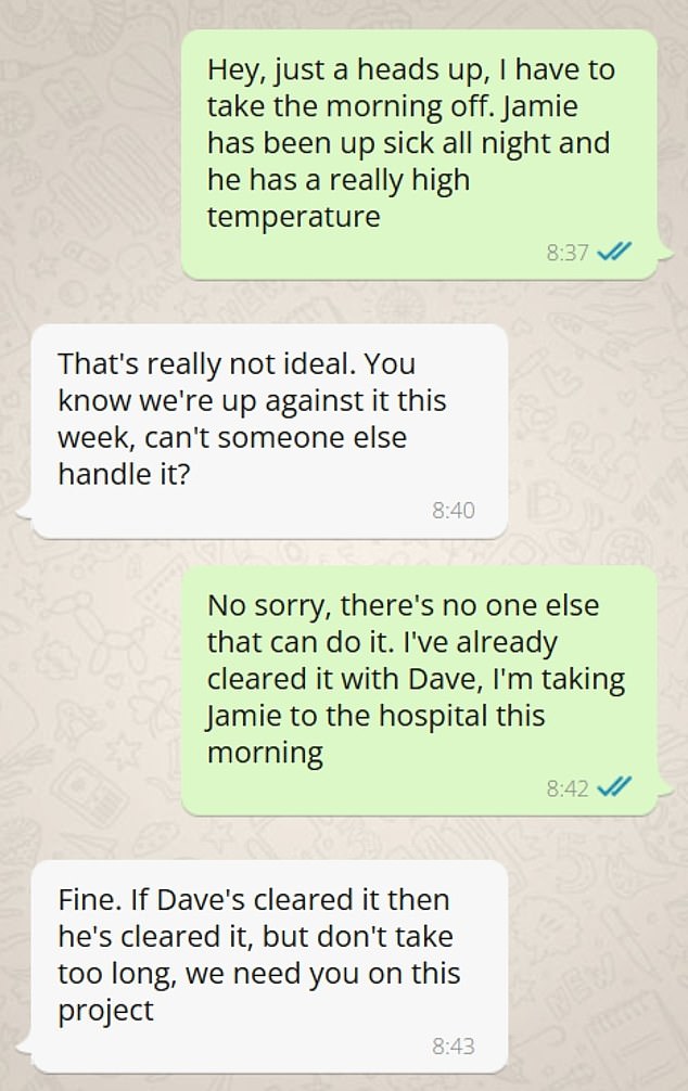 An office worker has revealed the exasperating response they received after telling their boss they needed the morning off to take their sick child to hospital