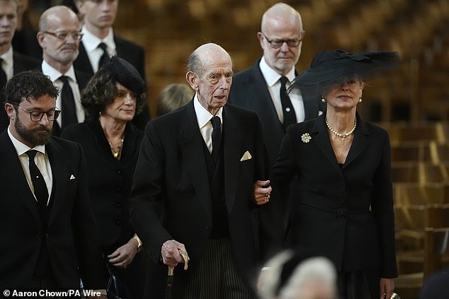 Lady Helen Taylor, the only daughter of the Duke and Duchess of Kent, cut a solemn figure at her mother's funeral today