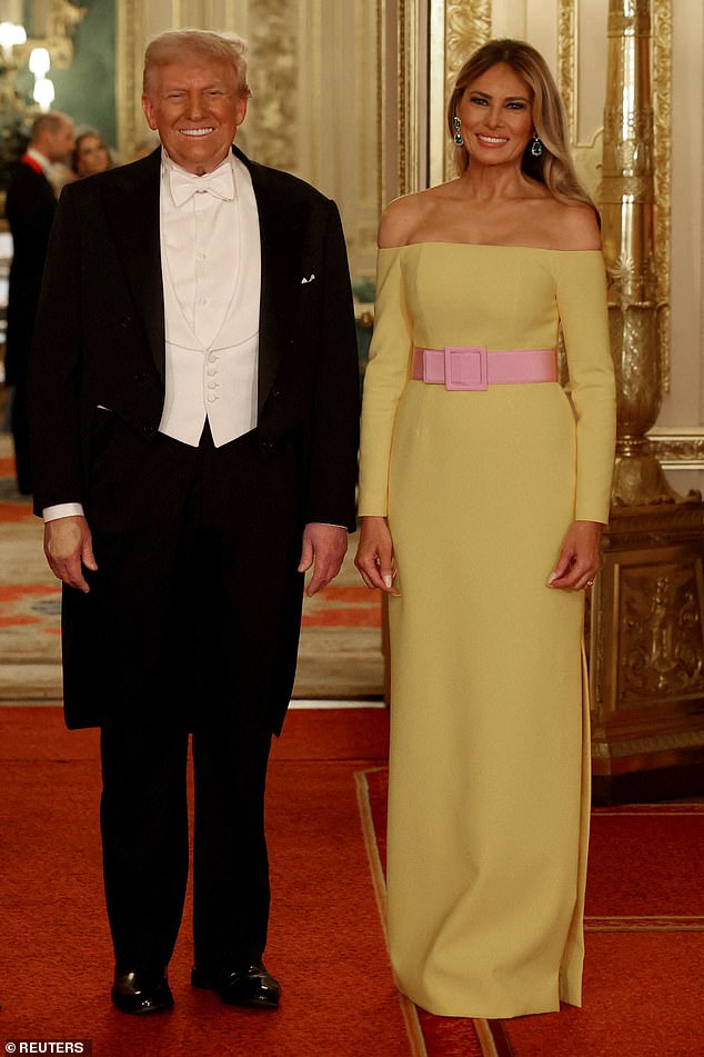 Melania Trump dressed in a yellow gown for the State Banquet held at Windsor Castle