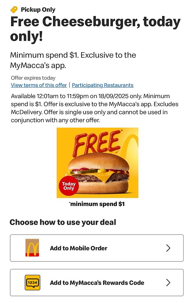 McDonald's Australia is giving away free Cheeseburgers for one day only