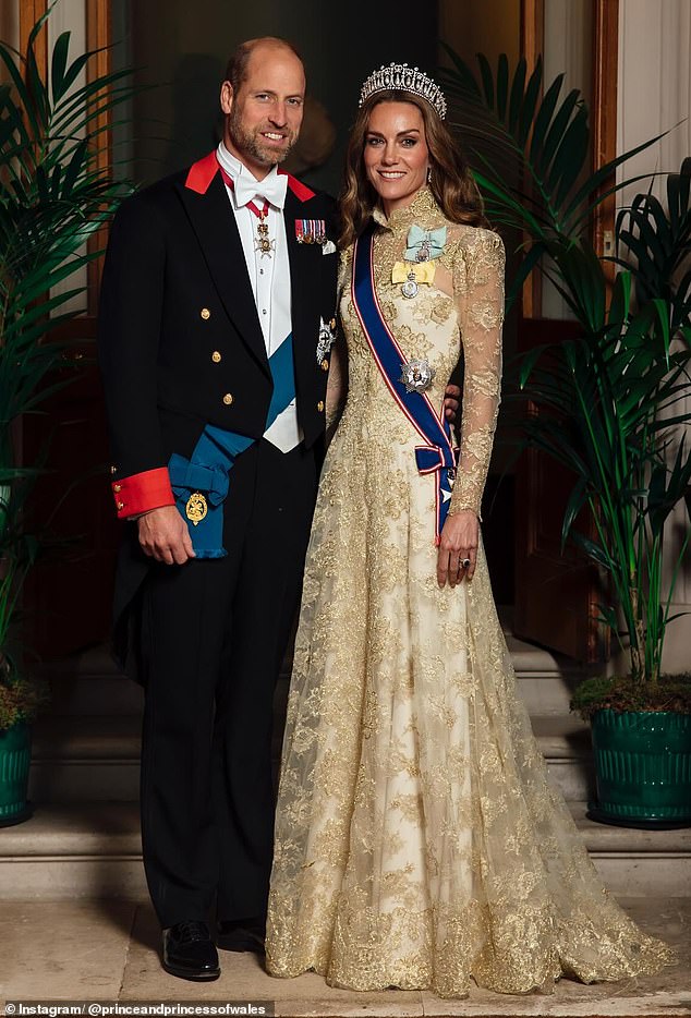 The Prince and Princess of Wales put on dashing displays in formal attire at the Windsor Castle state banquet during U.S. President Donald Trump's state visit yesterday evening