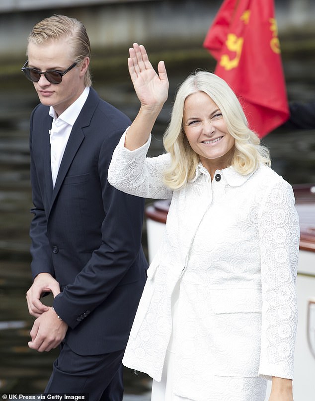 Crown Princess Mette-Marit of Norway (pictured with her son, Marius Borg Hoiby, in 2016 ) has been forced to cancel the majority of her official engagements in October due to her chronic lung condition