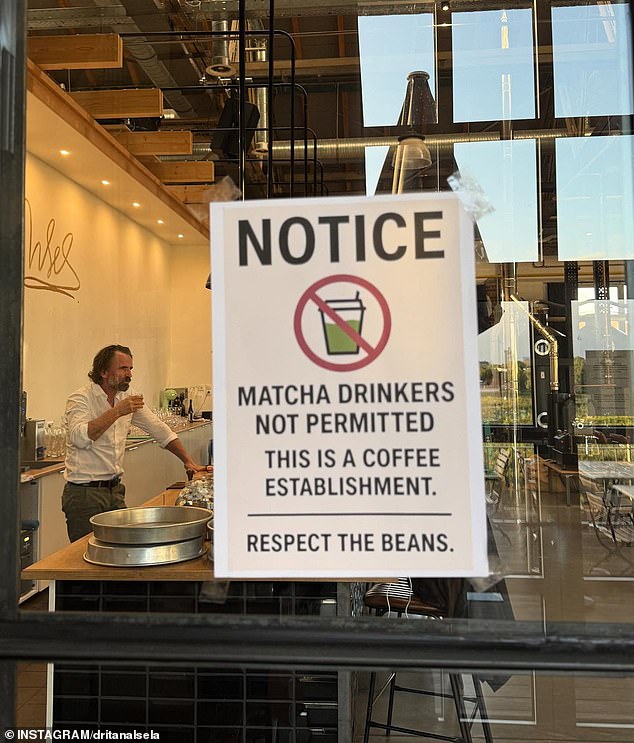 Dritan Alsela, a barista who owns three cafés, declared war on the green powder by launching a cheeky ‘anti-matcha campaign’ on Instagram