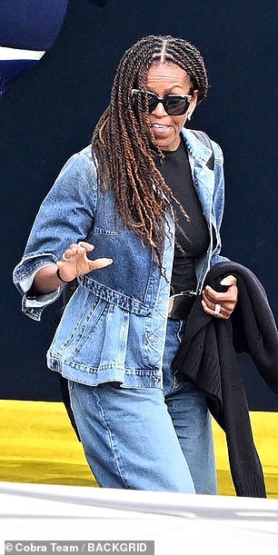 Michelle Obama and Steven Spielberg took their friendship to the next level as they twinned in matching denim outfits while aboard his $250million superyacht