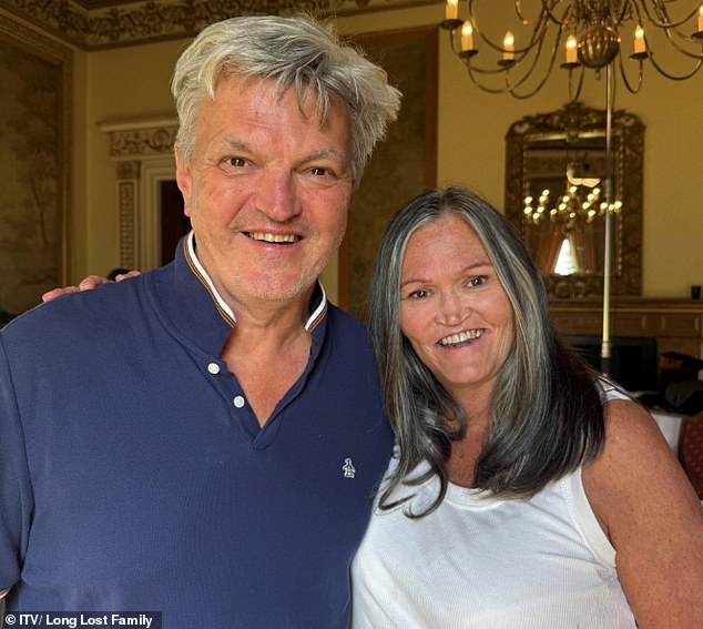Jayne Hadlow, 60, who lives in Essex, met her brother Andrew for the first on this week's episode of ITV's Long Lost Family (pictured together)
