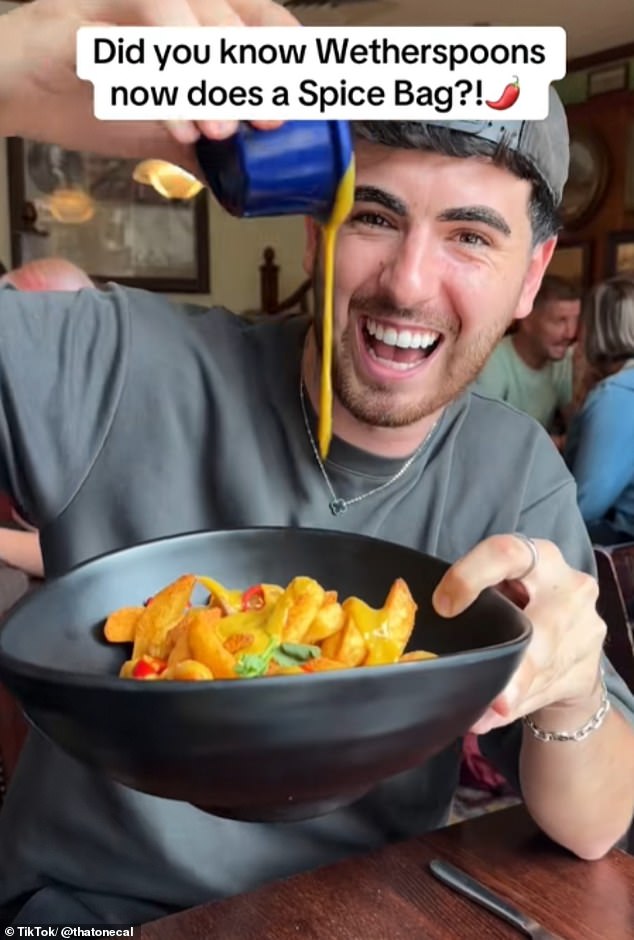 Wetherspoons have introduced as new dish inspired by the famous spice bag - and one used called Callum Ryan (pictured) from the UK gave it a rave review