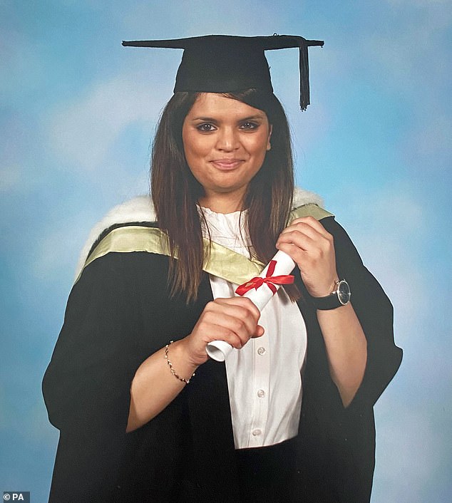 Fawziyah Javed, pictured on her graduation day, was killed by her abusive husband