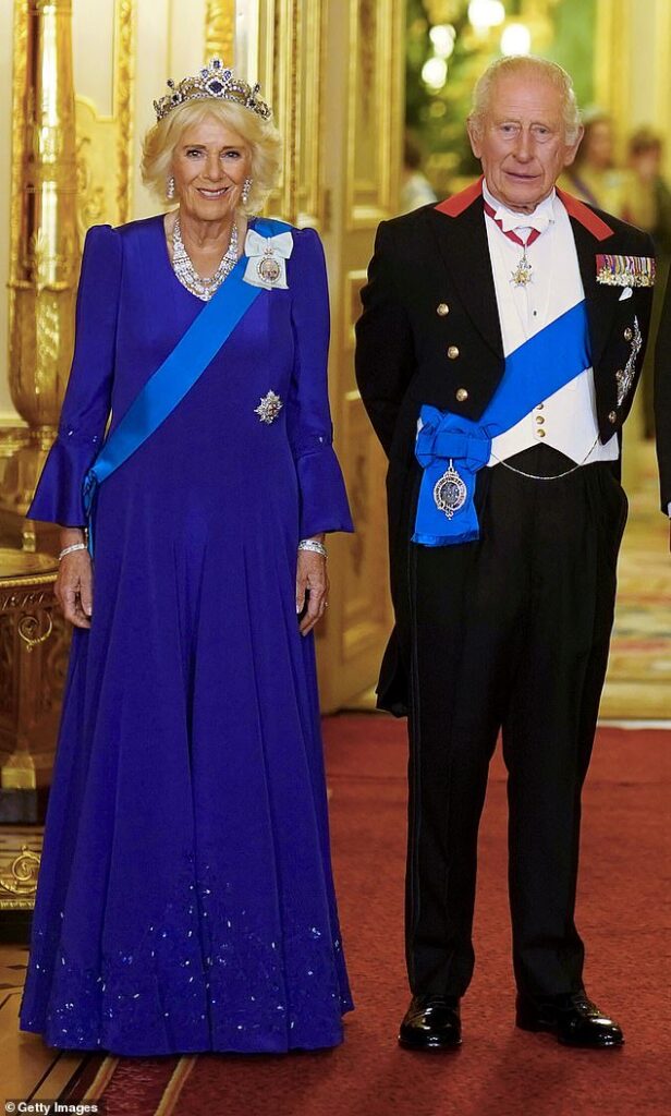 Charles, 76, and Camilla, 78, (pictured at the State Banquet for President Trump) will travel to Vatican City in late October to meet Pope Leo XIV to celebrate the 2025 Jubilee Year