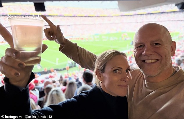 Mike Tindall shared a selfie of himself with his wife Zara Tindall enjoying the Women's Rugby World Cup final at Twickenham on Saturday evening