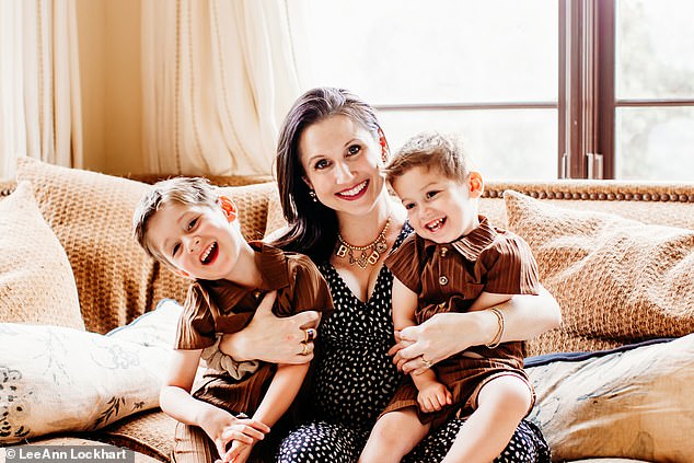 Tiffany Gaines with her son Brighton, four, and Beau, two. She said that choosing positive names for her sons helped her cope with her gender disappointment