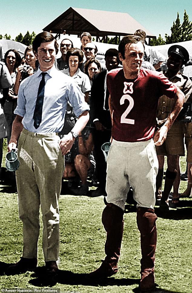 The Queen's ex husband Andrew Parker Bowles, a dashing figures as a young man, played polo on the same team as a young Prince Charles. Pictured (right) with the then prince on a royal visit to Kenya in 1971