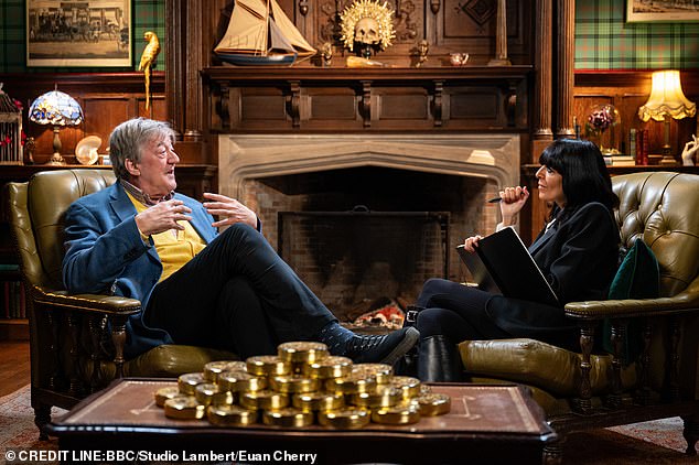 Stephen Fry and Claudia Winkleman in The Traitors' castle