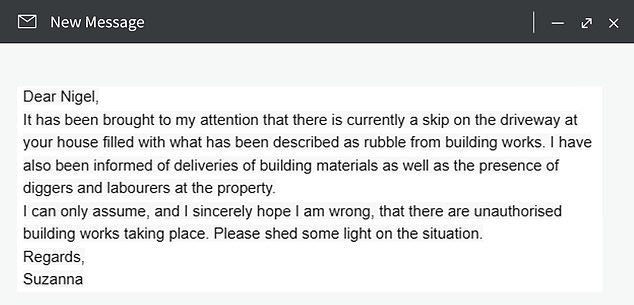 In the emails, landlord Suzanna first raises concerns after spotting rubble, building materials, diggers, and tradespeople at the home