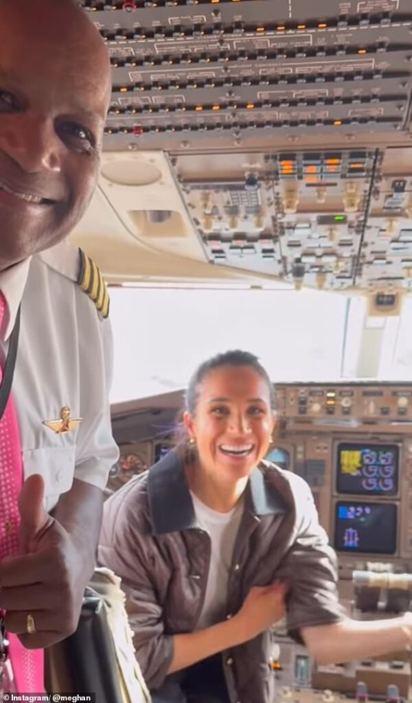 Meghan Markle has been accused of 'copying' the Princess of Wales after she posed for selfies in the cockpit of her plane home from Washington DC
