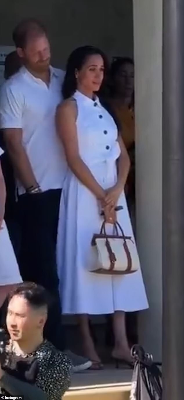 Meghan Markle showed off her designer wardrobe in a Carolina Herrera dress, Jimmy Choo heels and a Loro Piana handbag as she attended the George Zaifen Tennis Tournament