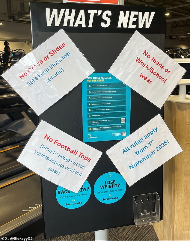 A photograph posted on X showed the notice plastered to a wall inside a PureGym branch (pictured)